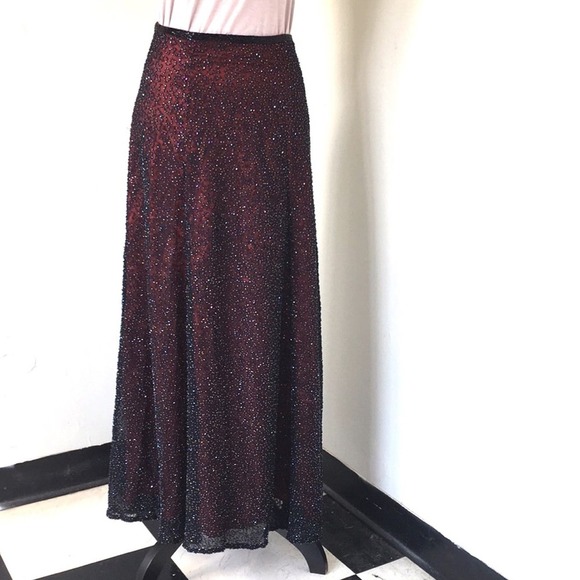 Maxi skirt hand multicolor beads red lined size XS - Picture 3 of 10
